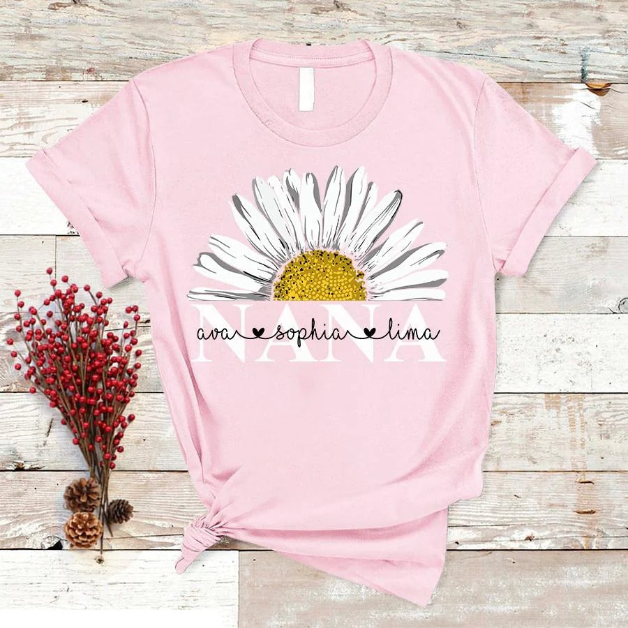 Grandma and Kids Custom Name T-shirt, Nana Daisy Personalized Shirt - Perfect Gift For Gigi, Nana, Mimi, Grandma