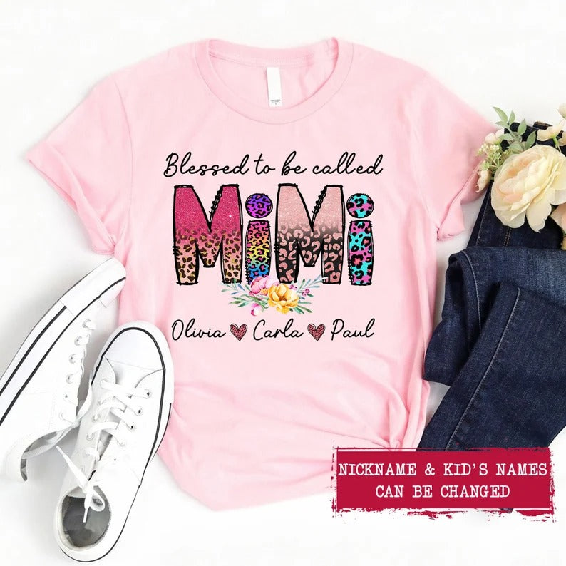 Mimi and Kids Custom Name T-shirt, Blessed To Be Called Mimi Personalized Shirt - Perfect Gift For Gigi, Nana, Mimi, Grandma