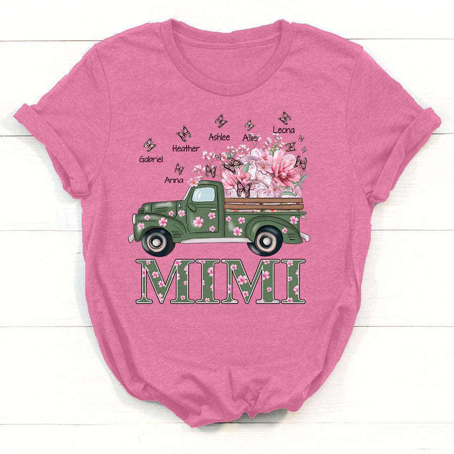 Mimi and Kids Custom Name T-shirt, Flower Truck Personalized Shirt - Perfect Gift For Gigi, Nana, Mimi, Grandma