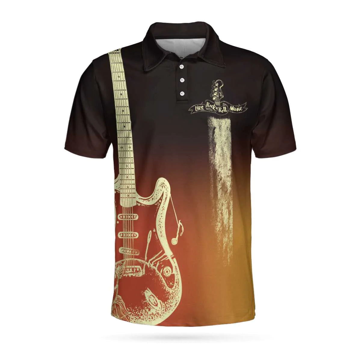 Live Rock And Roll Music Guitar Short Sleeve Polo Shirt, Golden Sixer Gun Polo Shirt, Best Guitar Shirt For Men