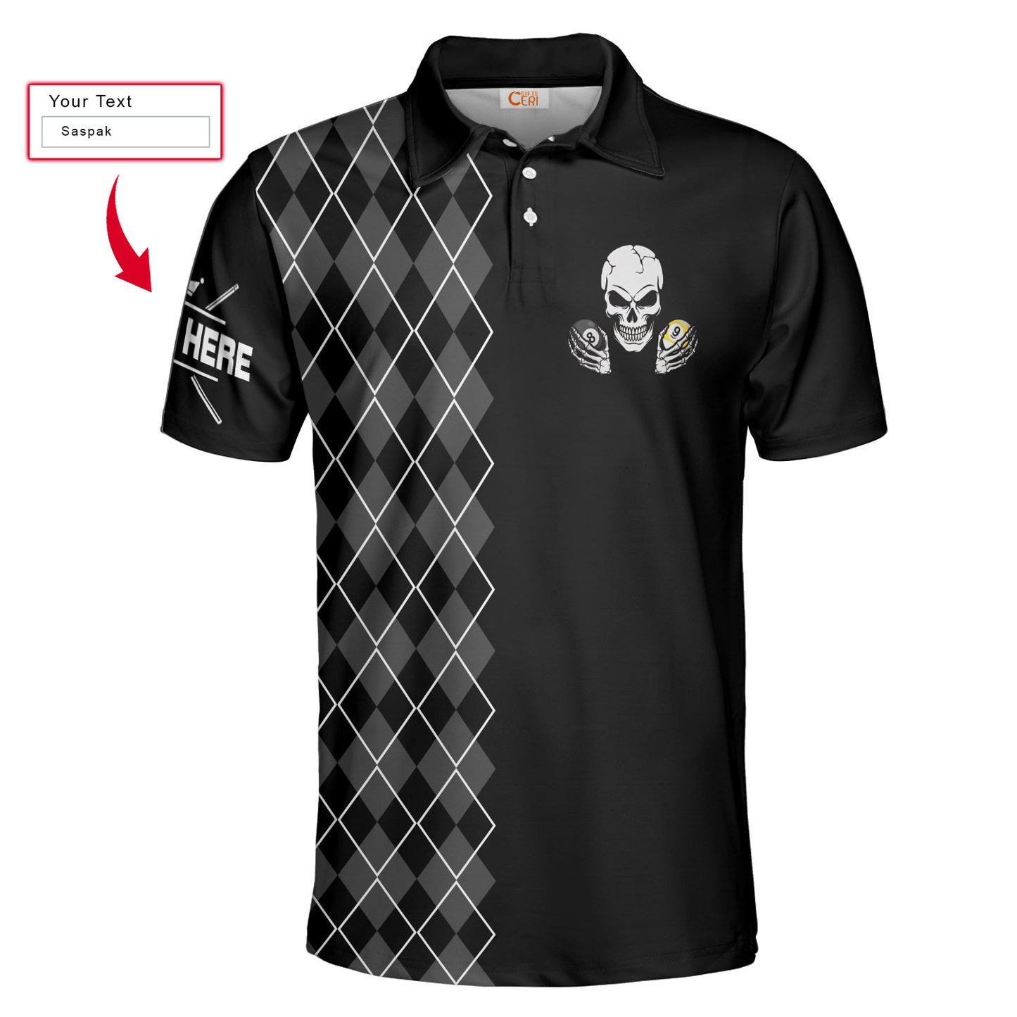 Personalized Argyle Pattern Skull Billiards Pool Men Polo Shirt, It's A Mind Game Dead Stroke Custom Polo Shirt, Best Gift For Billiards Lovers