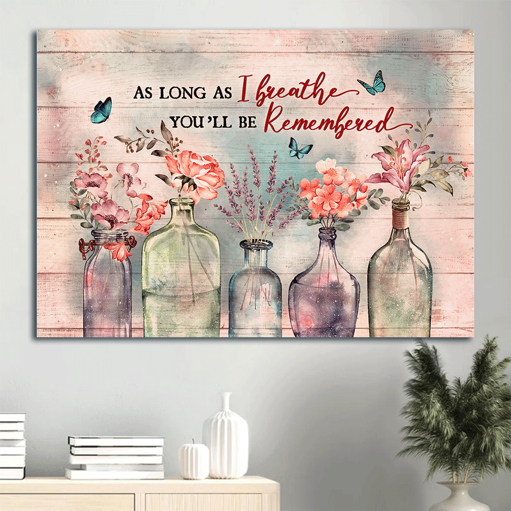 Heaven Landscape Canvas - Light pink flower, Crystal vase, Beautiful sky Canvas - Memorial Gift For Family Members - As long as I breathe, You'll be remembered Heaven Landscape Canvas