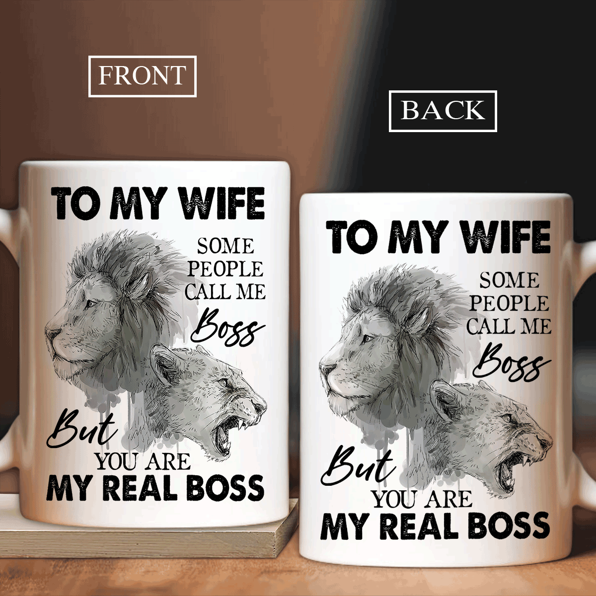 Couple Mug, Family Mug - Valentine's Day Gift For Husband, Wife, Partner, Couple - Lion Mug, To My Wife, People Call Me Boss You Are My Real Boss Mug