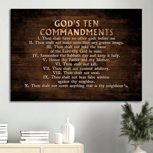 God Landscape Canvas, Christian Wall Art - Jesus, Faith, God Canvas Wall Decor Gift For Christian - God's Ten Commandments Landscape Canvas.
