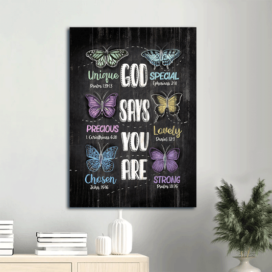 Jesus Portrait Canvas - Watercolor butterflies, Bible verses Portrait Canvas - Inspirational gift, Gift For Religious Christian - God says you are