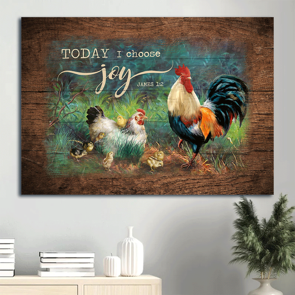 Jesus Landscape Canvas- Adorable Chick, Couple Chicken Drawing Landscape Canvas- Gift For Religious Christian- Today I Choose Joy