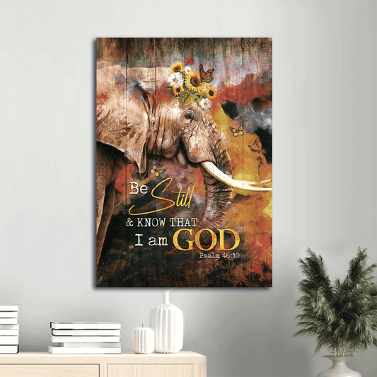 Jesus Portrait Canvas- African elephant, Sunflower wreath, Watercolor painting Portrait Canvas- Gift For Christian- Be still I am God