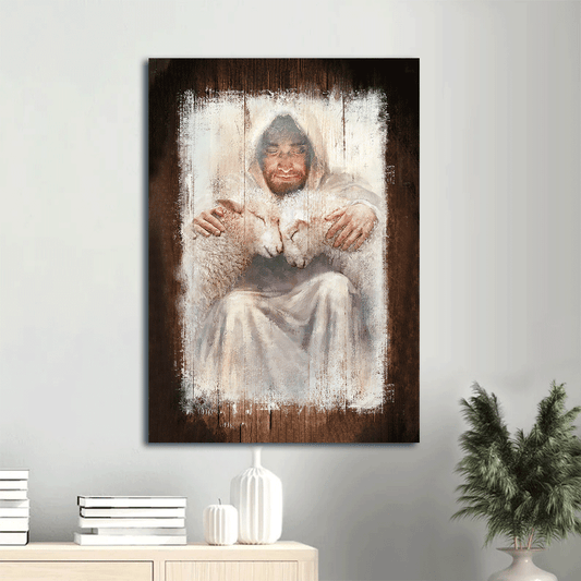 Jesus Portrait Canvas- Life of Jesus, White lamb painting, Jesus artwork, Animal drawing- Gift for Christian - Portrait Canvas Prints, Wall Art