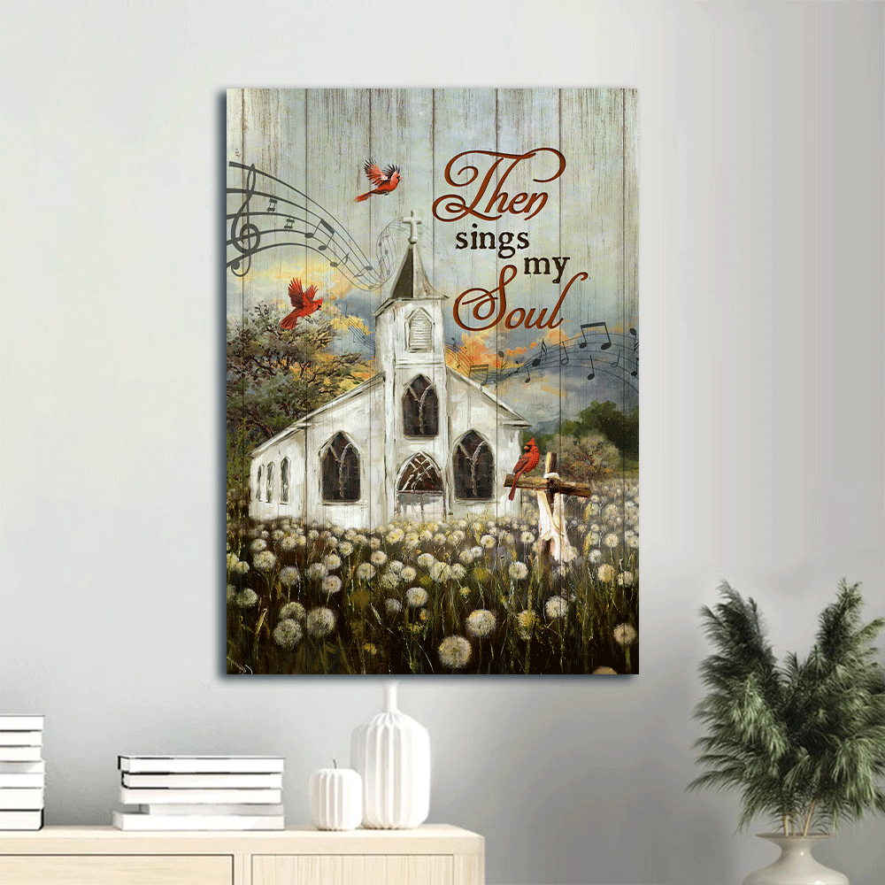 Jesus Portrait Canvas- Amazing Church, Lovely Red Cardinals, Stunning Flower Field Portrait Canvas- Gift For Christian-Then Sings My Soul