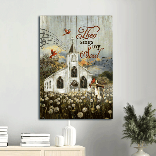 Jesus Portrait Canvas- Amazing Church, Lovely Red Cardinals, Stunning Flower Field Portrait Canvas- Gift For Christian-Then Sings My Soul