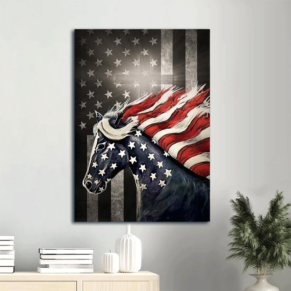 Jesus Portrait Canvas- Amazing Horse, US Pattern, Black Background, US Flag Portrait Canvas- Gift For Christian