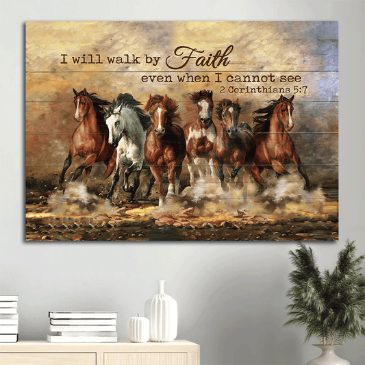 Jesus Landscape Canvas- Running horses- Gift for Christian- I will walk by faith even when I cannot see - Landscape Canvas Prints, Wall Art