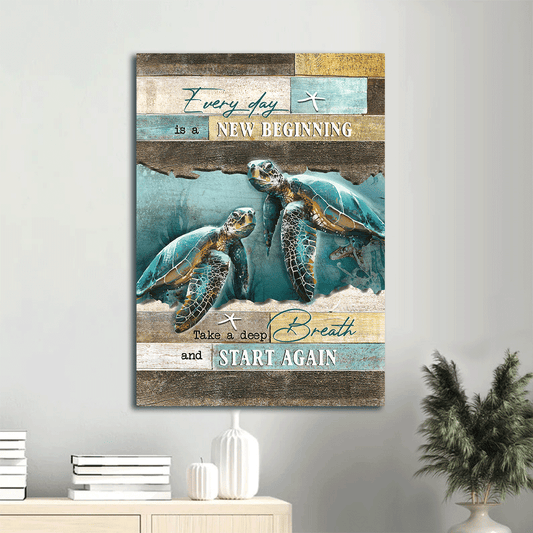 Jesus Portrait Canvas -  Amazing sea turtle, Deep ocean, White starfish Portrait Canvas - Gift For Religious Christian - Every day is a new beginning