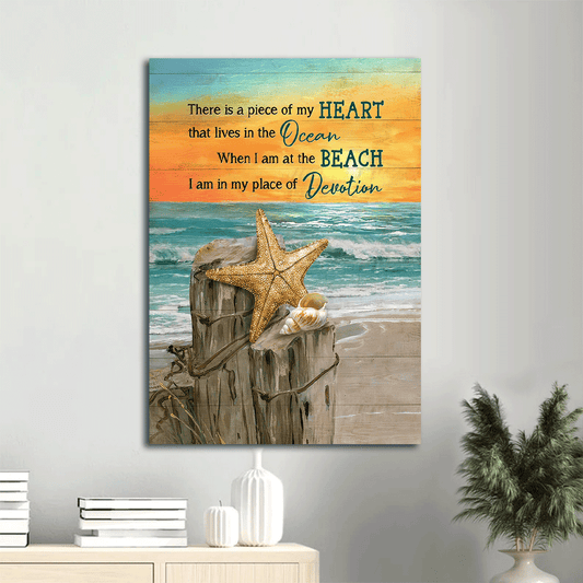Jesus Portrait Canvas -  Amazing starfish, Blue ocean, Orange sunset Portrait Canvas - Gift For Christian - There is a piece of my heart