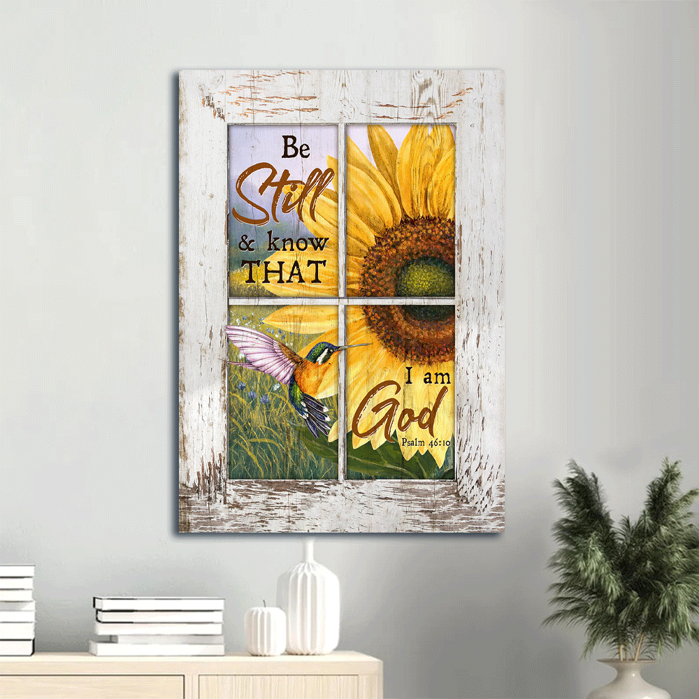 Jesus Portrait Canvas - Amazing sunflower, Stunning hummingbird Portrait Canvas - Gift For Christian - Be still and know that I am God