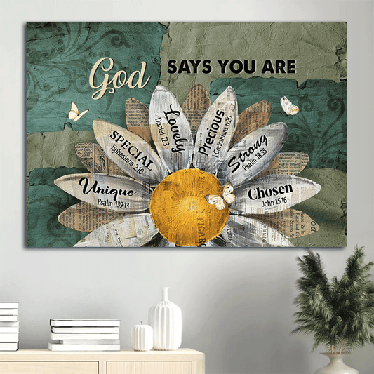 Jesus Landscape Canvas - Amazing sunflower, White butterfly, Blue background Landscape Canvas - Gift For Religious Christian - God says you are