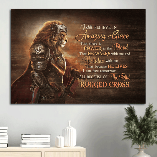 Jesus Landscape Canvas - Amazing warrior, King of Kings, Lion drawing Landscape Canvas - Gift For Religious Christian -I still believe in amazing grace