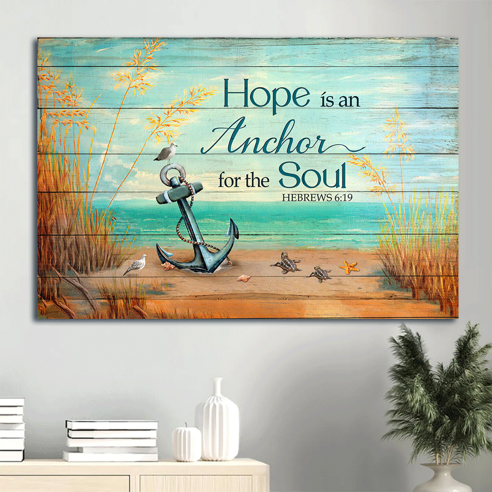 Jesus Landscape Canvas - Anchor drawing, Blue ocean, Rice field Landscape Canvas - Gift For Religious Christian - Hope is an anchor for the soul