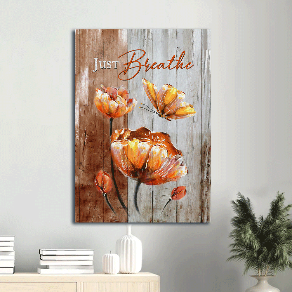 Jesus Portrait Canvas - Anemone flower, Beautiful butterfly Portrait Canvas - Gift For Christian - Just breathe