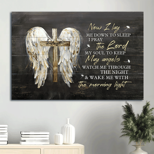 God, Jesus, Faith - Landscape Canvas Prints, Christian Wall Art - Angel wings, Crown of thorn, Cross symbol Canvas Prints - Wall Decor Framed Gift For Christian, Believe in Jesus
