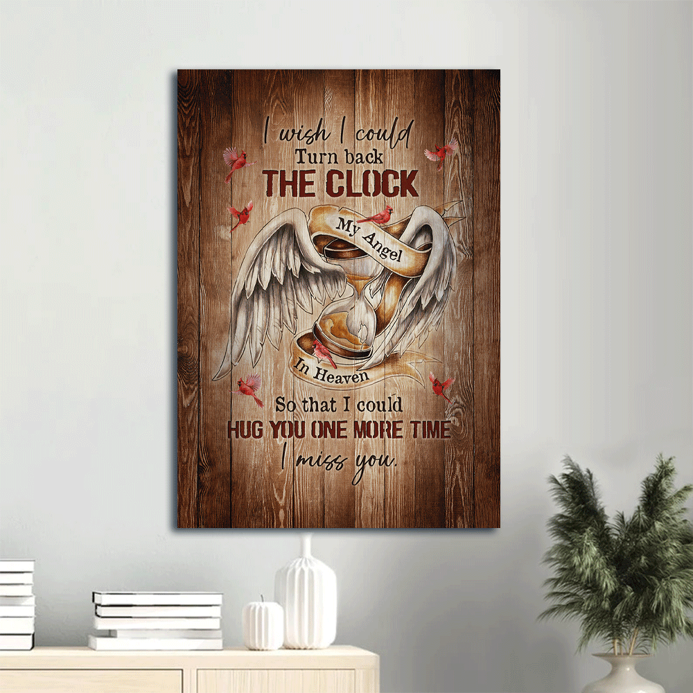 Memorial Portrait Canvas - Angel wings, Old hourglass, Red cardinal Portrait Canvas - Memorial Gift For Family Members - I wish I could turn back the clock