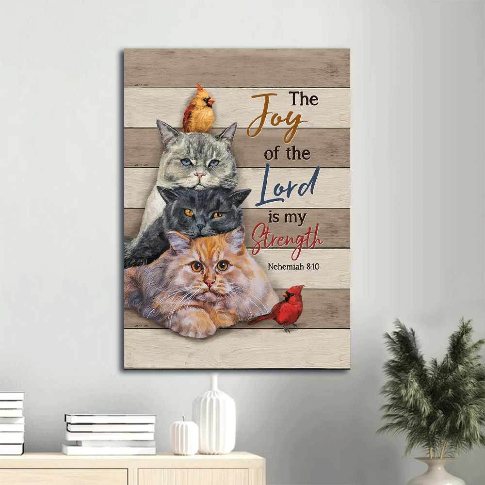 Jesus Portrait Canvas - Angry cat painting, Pretty cardinal Portrait Canvas - Gift For Christian - The joy of the Lord is my strength