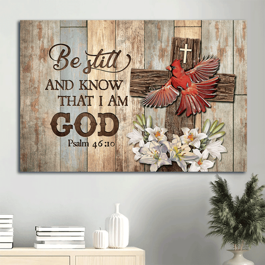 God Landscape Canvas, Christian Wall Art - Psalm 46:1 God Red Cardinal Canvas, Wooden cross, Lily flower Landscape Canvas - Wall Decor Framed