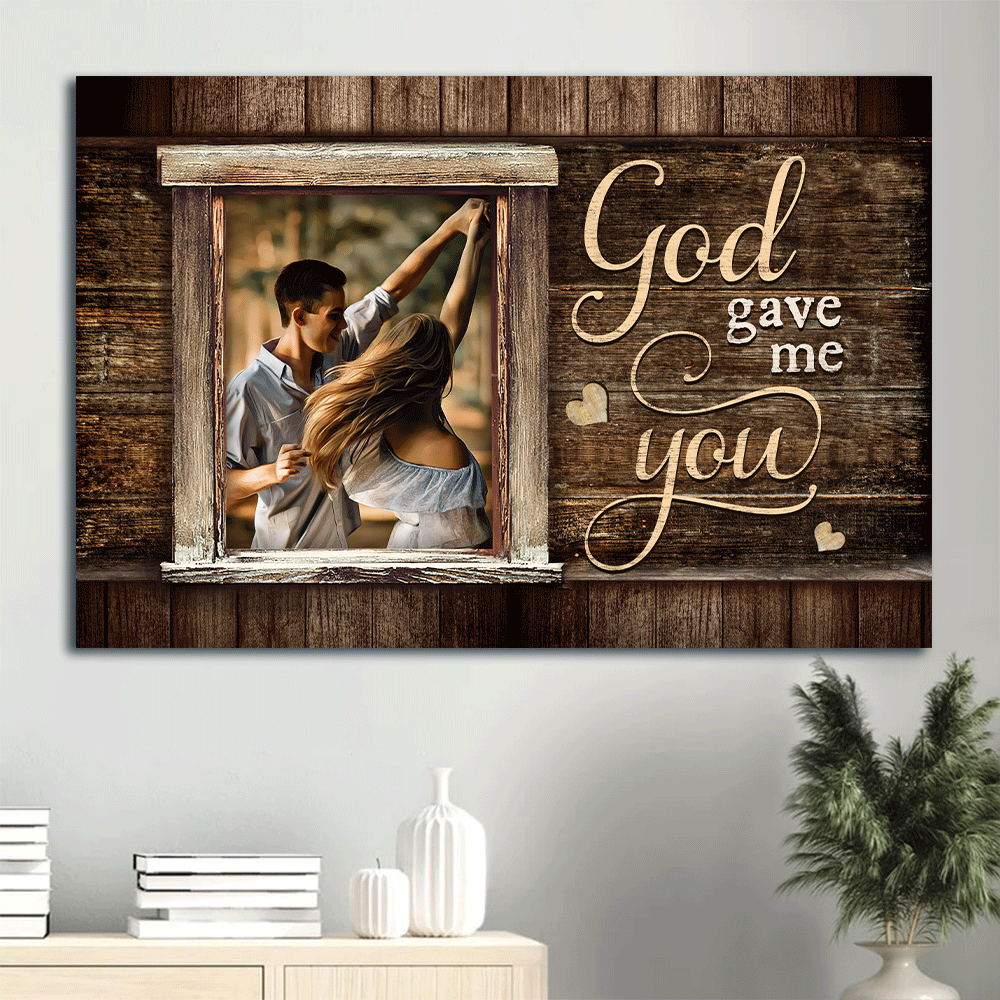 Couple And Jesus Landscape Canvas - Beautiful Couple, Happy Relationship, True Love Landscape Canvas - Gift For Christian - God Gave Me You