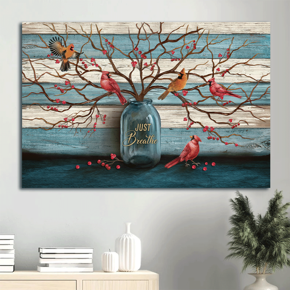 Memorial Landscape Canvas - Beautiful cranberry tree, Cardinal painting, Blue background Landscape Canvas - Memorial Gift For Family Members - Just breathe