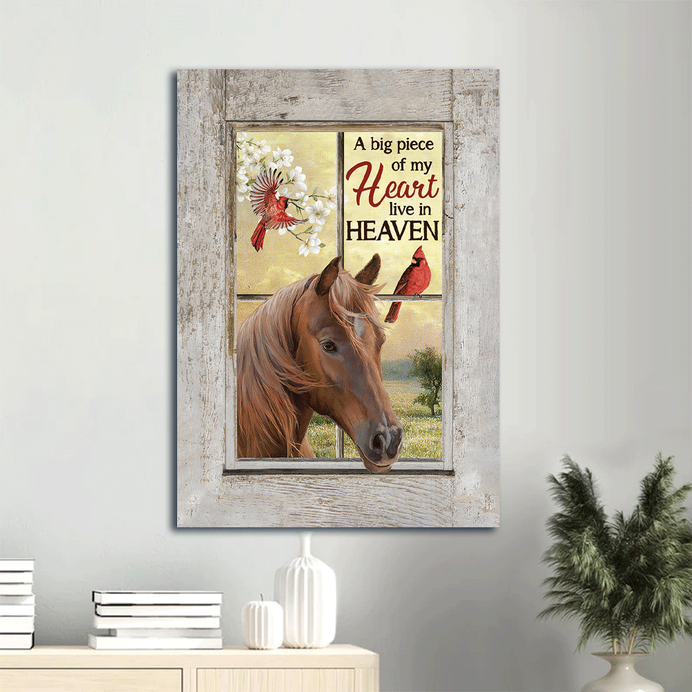 Memorial Portrait Canvas- Beautiful horse, Red cardinal, Jasmine, Heaven Portrait Canvas- Gift for members family- A big piece of my heart live in heaven