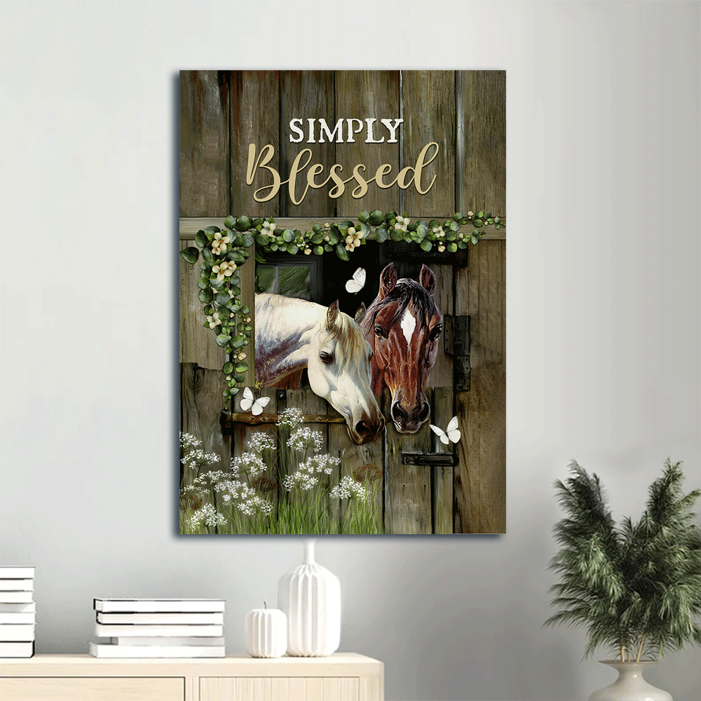 Jesus Portrait Canvas- Beautiful horse painting, Lovely butterfly, Happy horse stable canvas- Gift for Christian- Simply blessed