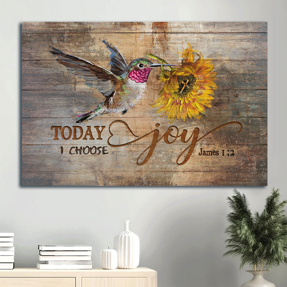 Jesus Landscape Canvas - Beautiful hummingbird painting, Amazing sunflower Landscape Canvas - Gift For Christian - Today I choose joy