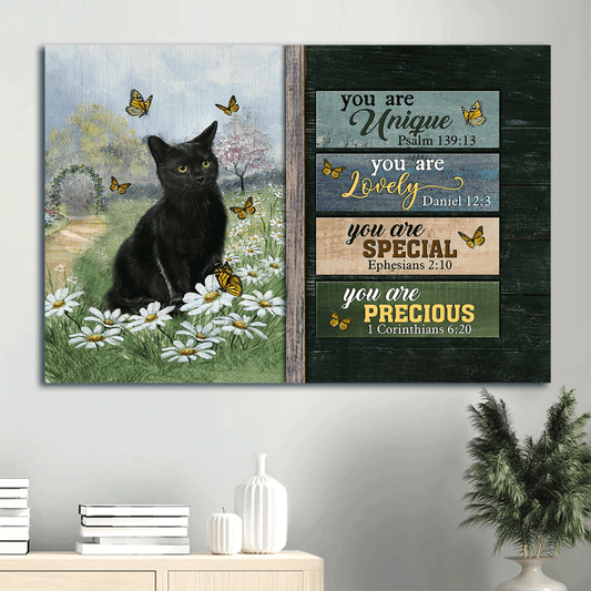 Black cat Landscape Canvas- Black cat, Daisy field, Monarch butterfly- Gift for Cat lover- You are unique - Landscape Canvas Prints, Christian Wall Art