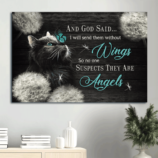 Black cat Landscape Canvas- Black cat drawing, Beautiful night, Dandelion- Gift for Cat lover- And God said - Landscape Canvas Prints, Christian Wall Art