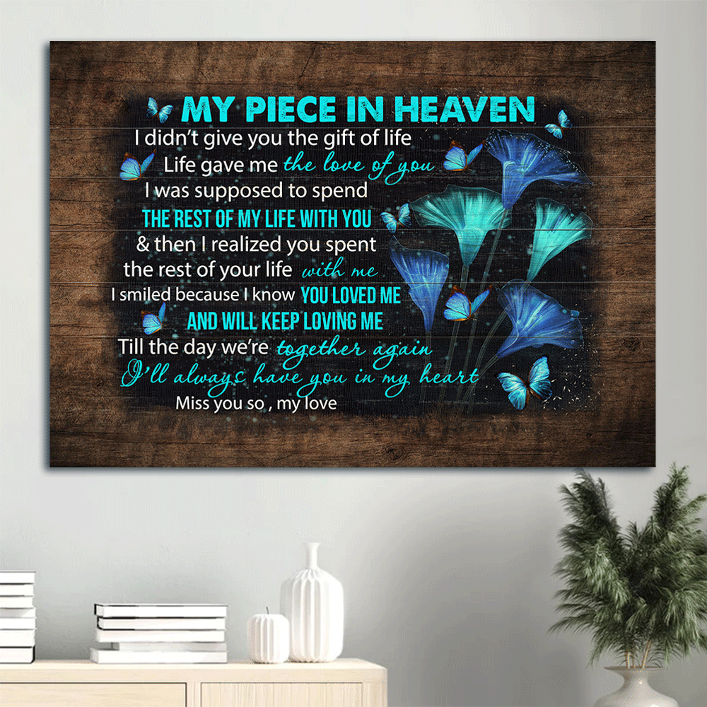 Memorial Landscape Canvas- Blue butterflies, Beautiful butterfly canvas - Gift for family- My piece in heaven - Heaven Landscape Canvas Prints, Wall Art