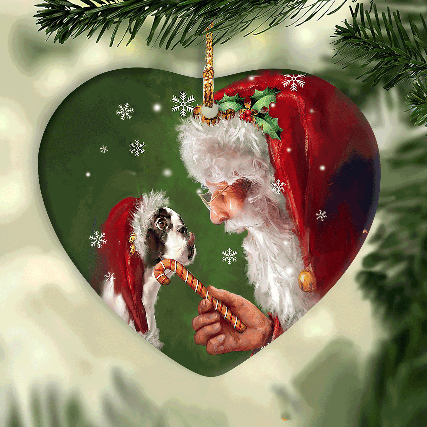 Boston Terrier - Heart Ceramic Ornament - Christmas With Santa Clause - Gifts For Christmas Home Decor, Gifts For Boston Terrier Lover, Gifts For Dog Lover, Dog Mom