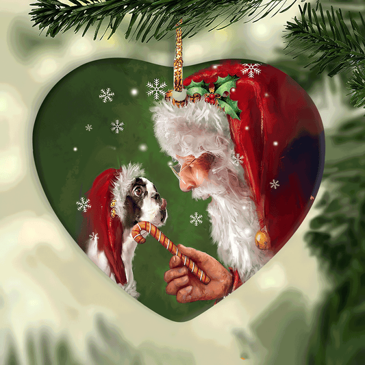 Boston Terrier - Heart Ceramic Ornament - Christmas With Santa Clause - Gifts For Christmas Home Decor, Gifts For Boston Terrier Lover, Gifts For Dog Lover, Dog Mom