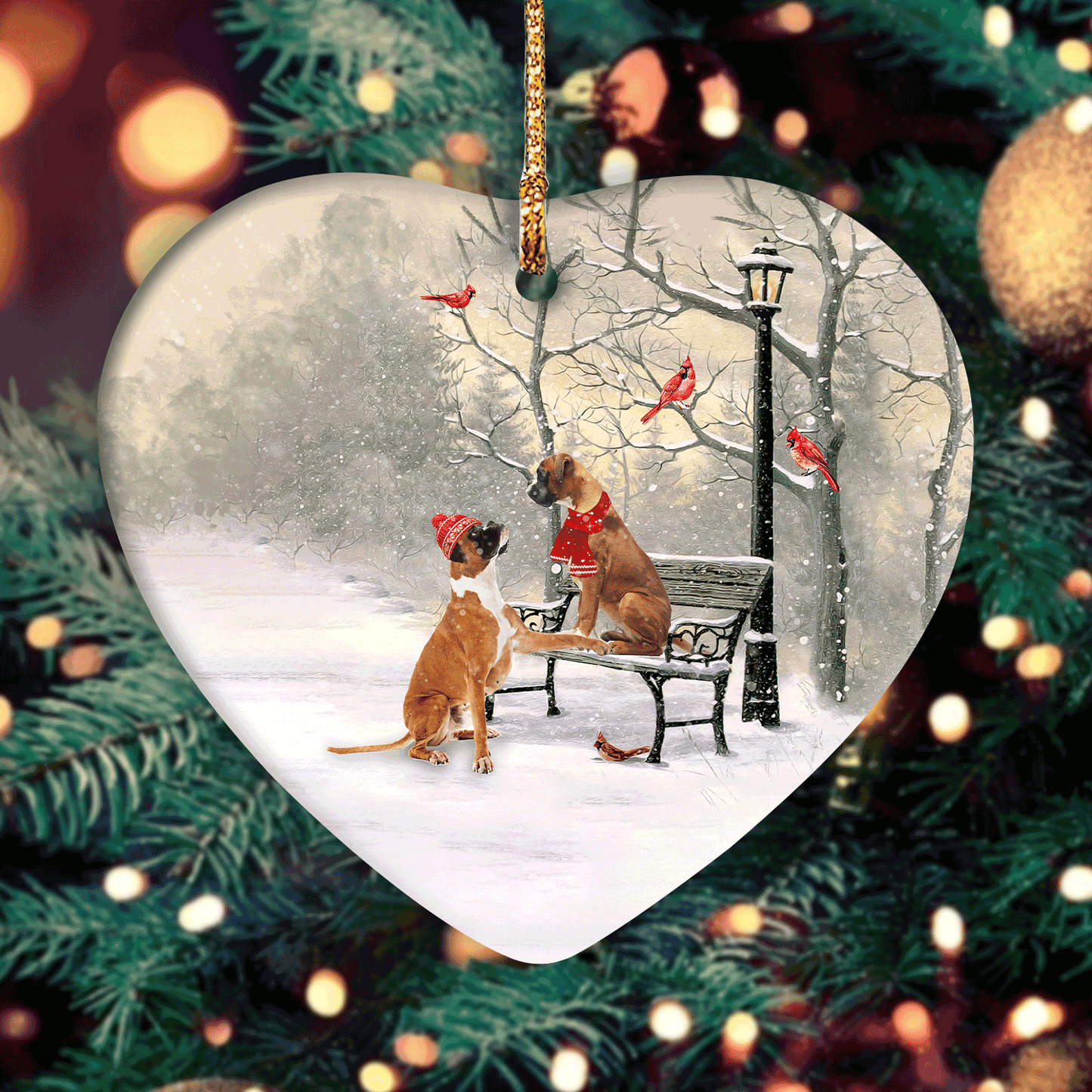 Boxer - Heart Ceramic Ornament - Couple Boxer, Winter Park, Red Cardinal, On A Date - Gifts For Christmas Home Decor, Gifts For Boxer Lover, Gifts For Dog Lover, Gifts For Couple