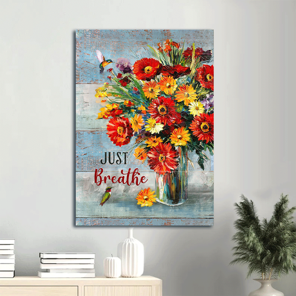 Jesus Portrait Canvas- Brilliant flower painting, Colorful hummingbird, Still life drawing, Just breathe canvas- Gift for Christian - Portrait Canvas Prints, Wall Art