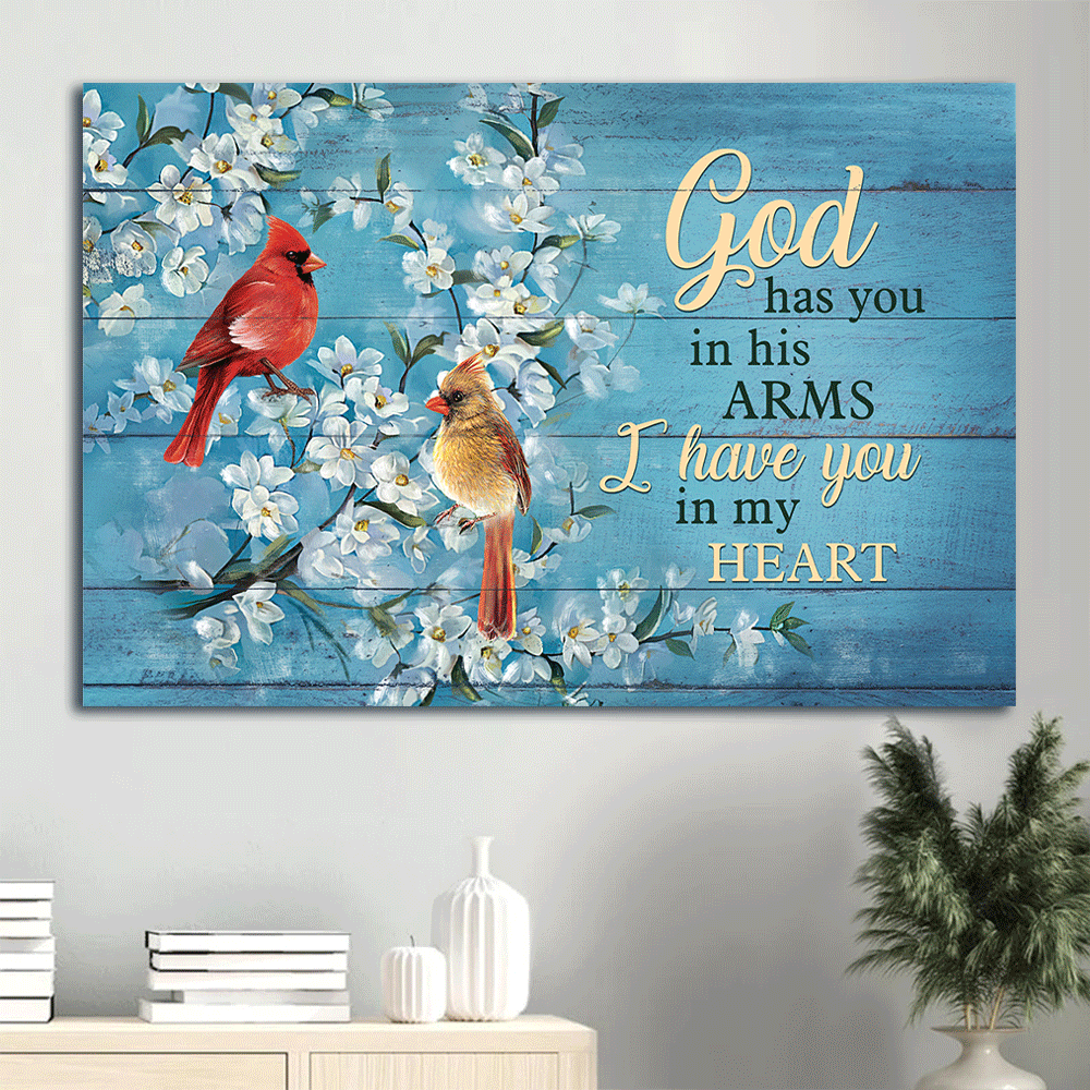 Heaven Landscape Canvas - Cardinal Couple, Jasmine Painting, Blue Background, Vintage Painting Landscape Canvas - Memorial Gift For Family Members