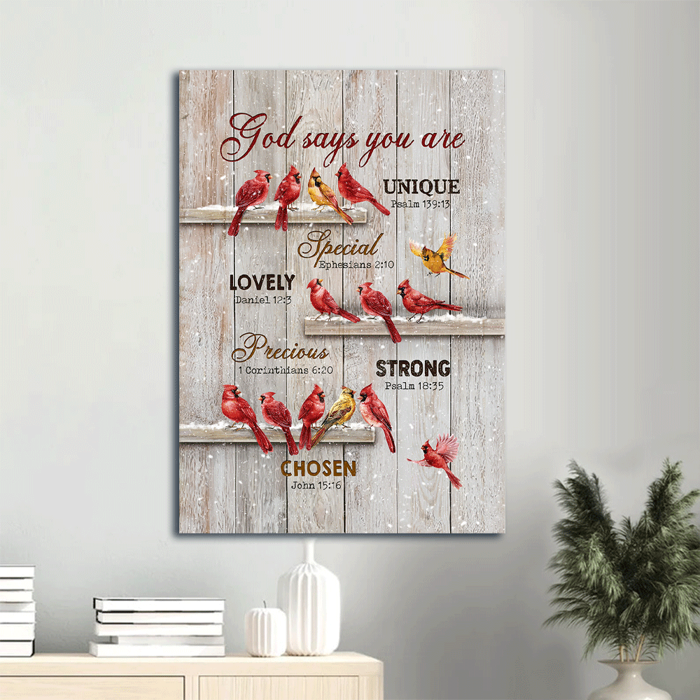 Heaven Portrait Canvas - Cardinal Painting, A Winter Day, Winter Painting Portrait Canvas - Memorial Gift For Family Members - God Says You Are Portrait Canvas