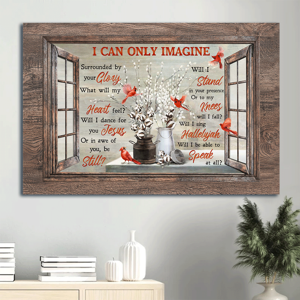 Red Cardinal Landscape Canvas, Christian Wall Decor Framed Art - Cardinal Painting, Cotton Flower, God, Faith, Jesus Canvas , I Can Only Imagine Canvas