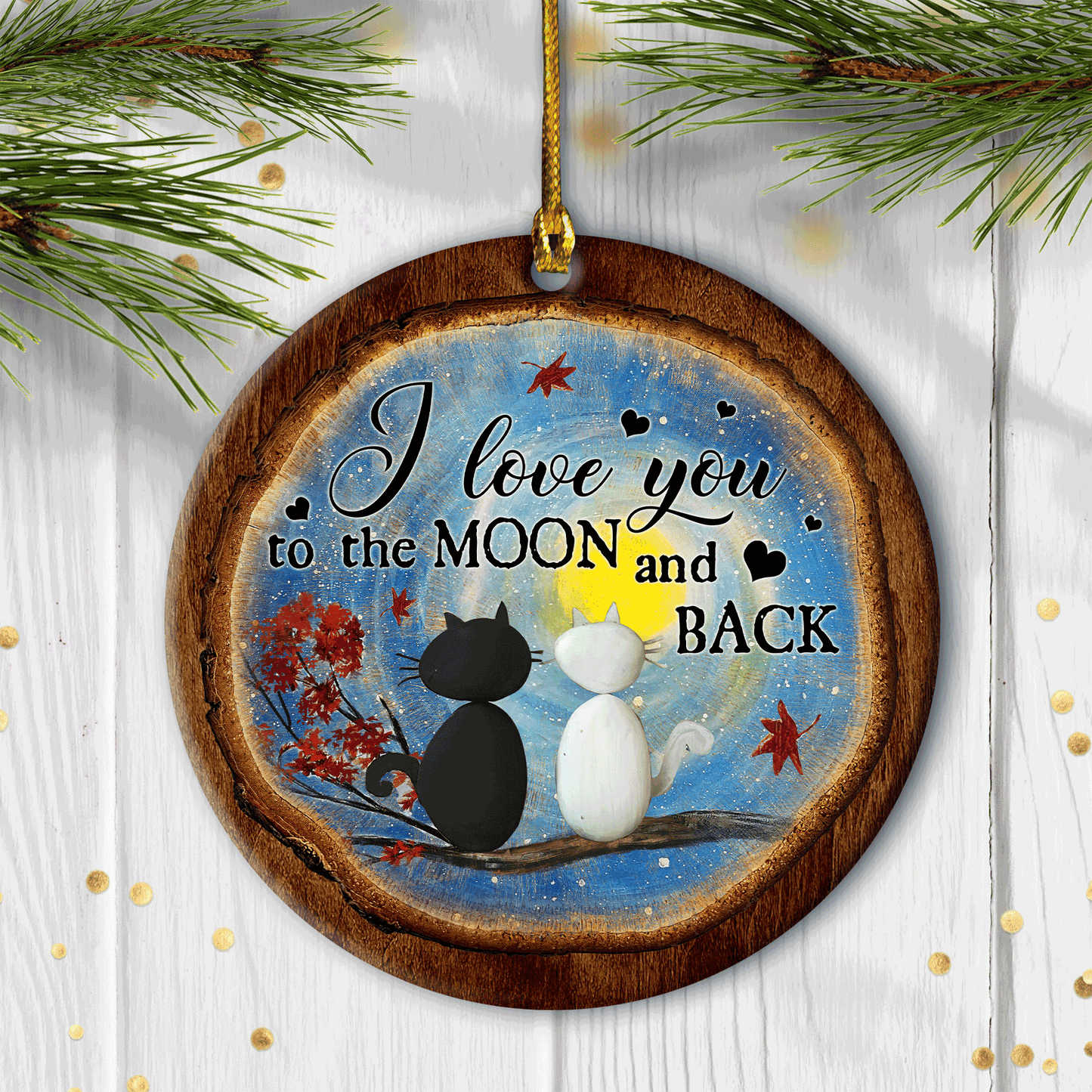 Best Gifts For Wedding, Anniversary, Couple Cat Lovers, Spouse, Cat Couple Christmas Ornaments, Thanksgiving Decor, I Love You To The Moon & Back