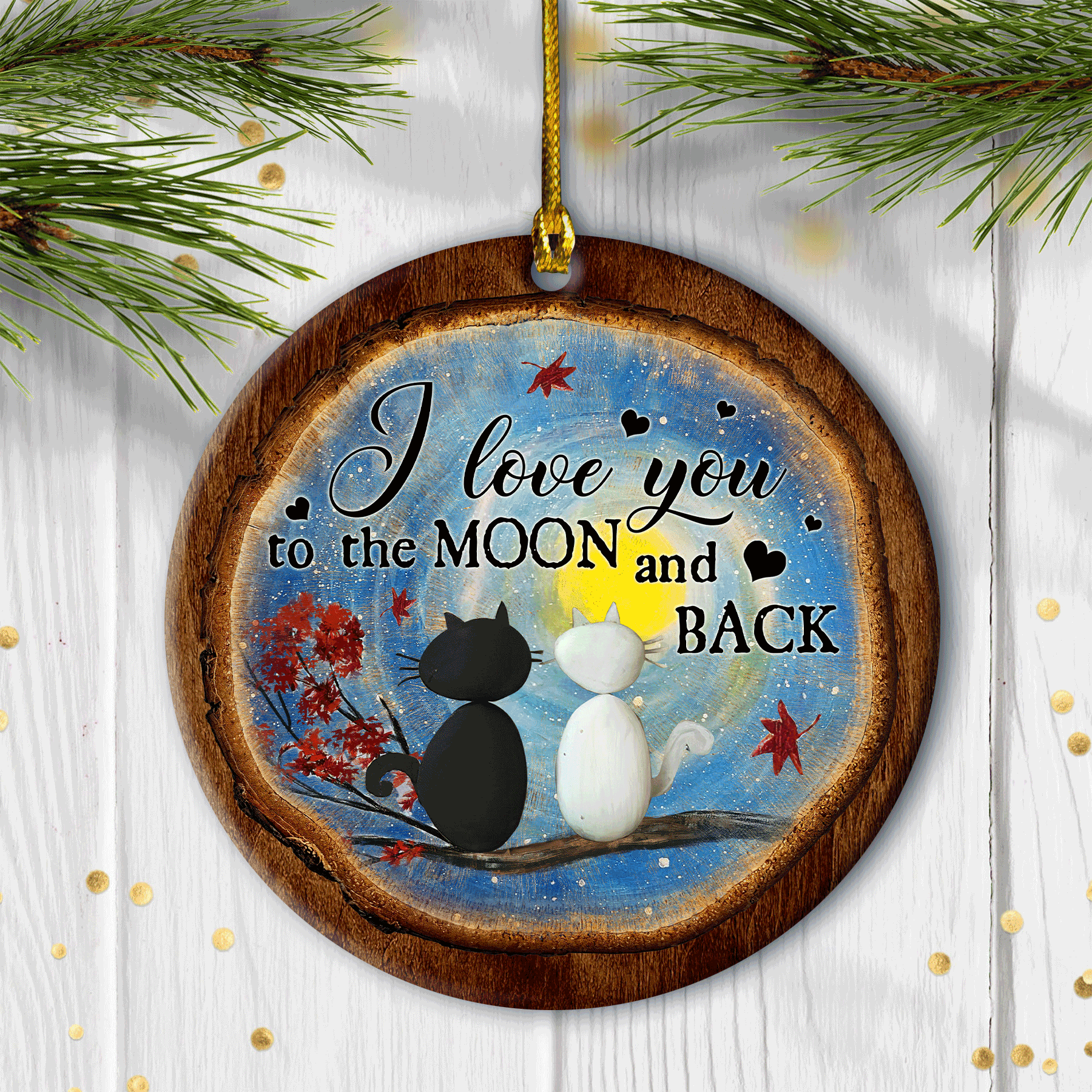 Best Gifts For Wedding, Anniversary, Couple Cat Lovers, Spouse, Cat Couple Christmas Ornaments, Thanksgiving Decor, I Love You To The Moon & Back