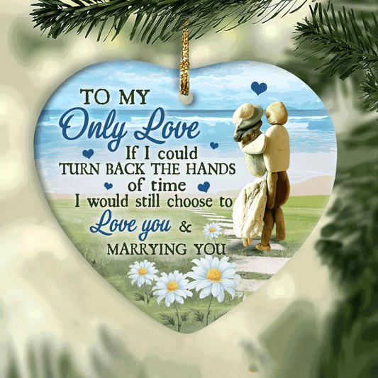 Couple - Heart Ceramic Ornament - Couple Stone, Blue Beach, Daisy Flower -  I Still Choose To Love You & Marrying You - Gifts For Couple, Husband, Wife, Girlfriend, Boyfriend, Lover, Gifts For Wedding Anniversary, Gifts For Christmas Home Decor