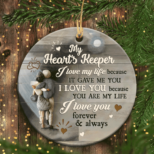 Couple Circle Ceramic Ornament- Pebble Couple, Gift For Couple, Husband, Wife, Girlfriend, Boyfriend, Lover, My Heart keeper
