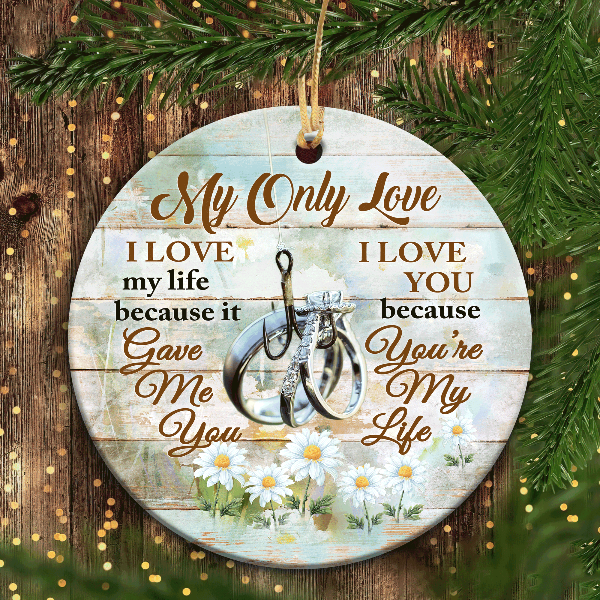 Couple Wedding Ceramic Ornament, Christmas Gifts For Couple - Hook On Marriage Ring Ornaments, Gifts For Anniversary, Spouse, You Are My Life