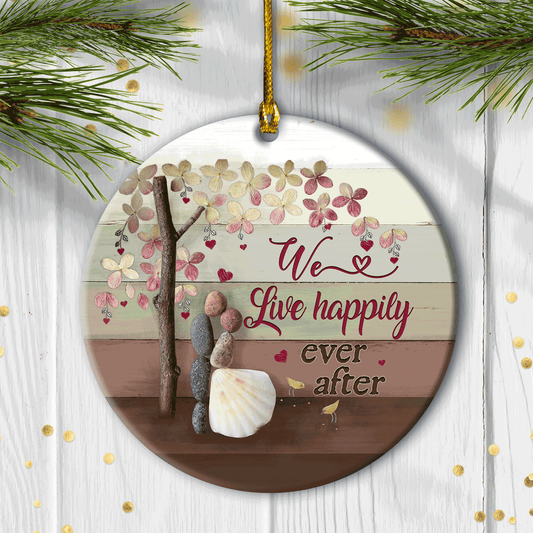 Christmas Ceramic Ornament Gifts For Couple, Wedding, Anniversary Gifts Ornaments,  Pebble Couple Ornaments, We Live Happily Ever After
