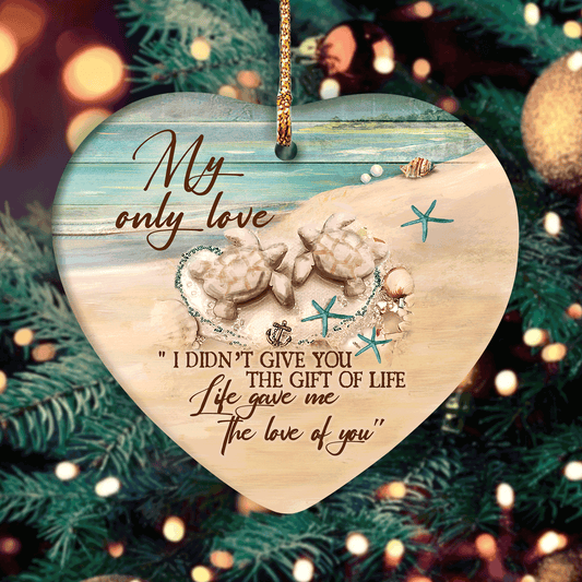 Couple Heart Ceramic Ornament - Sea turtle, Beach painting, Blue starfish - Christmas Gift For Couple, Spouse, Lover- Life gave me the love of you