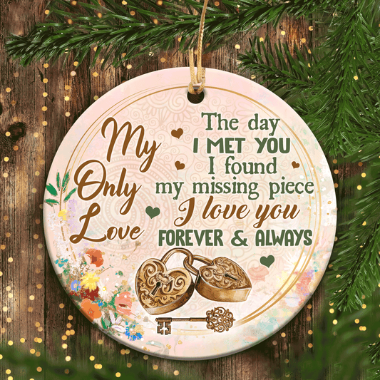 Couple - Heart Ceramic Ornament- The Lock And Key - I Love You Forever & Always - Gifts For Couple, Husband, Wife, Girlfriend, Boyfriend, Lover, Gifts For Wedding Anniversary, Gifts For Christmas Decoration